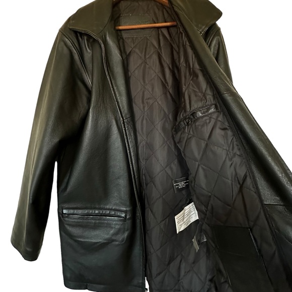 Stunning Oversized Vintage Boyfriend Black Leather Coat Jacket - Picture 8 of 12